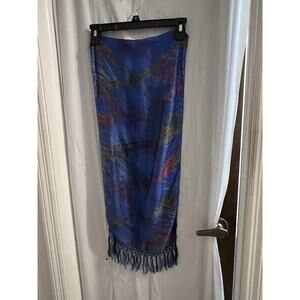 Lady Lord Silk Blue Rectangle Fringed Scarf 13 X 64 Vintage